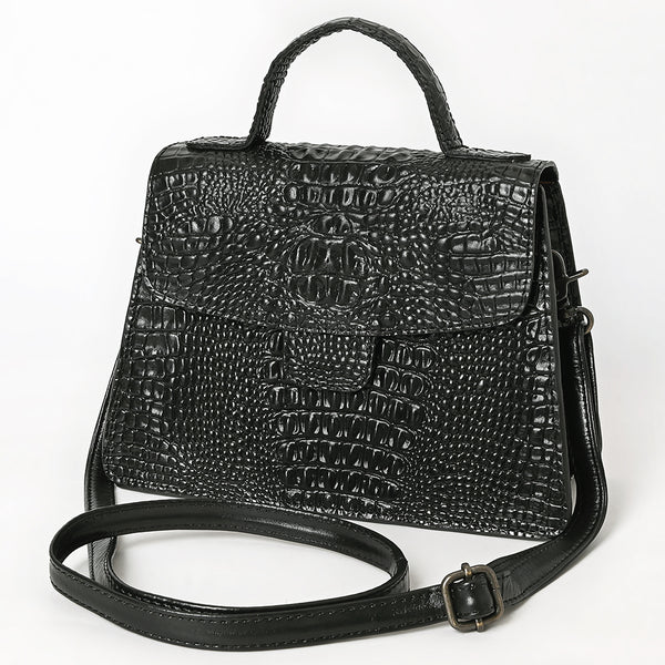 ADBG1728 Black Crocodile-Embossed Leather Western Messenger Bag American Darling