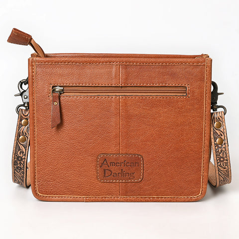 American Darling Western Leather Cross body Bag with Hand Tooled Floral Carving and Fringes