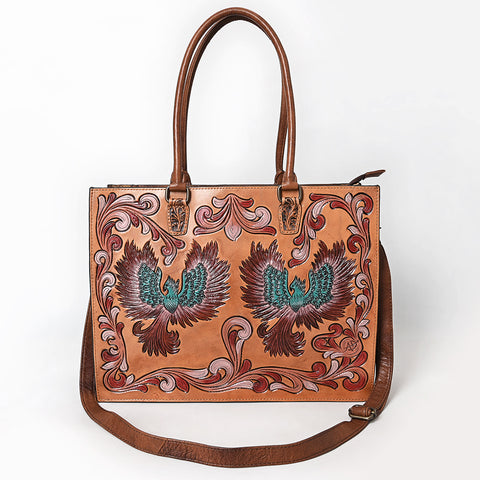 American Darling Western Leather Tote Bag with Hand Tooled Floral Carved