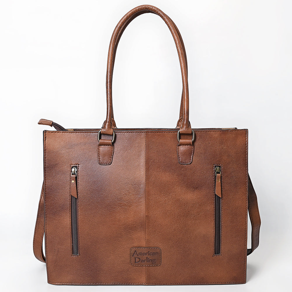 ADBG1731 Tooled Leather Western Tote with Double Phoenix Design & Scroll Embossing Tan