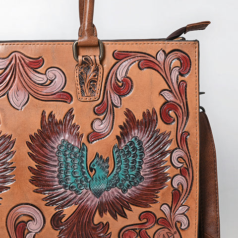 American Darling Western Leather Tote Bag with Hand Tooled Floral Carved