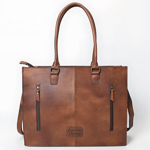 American Darling Western Leather Tote Bag with Hand Tooled Floral Carved