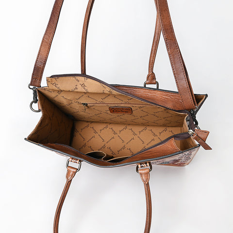 American Darling Western Leather Tote Bag with Hand Tooled Floral Carved