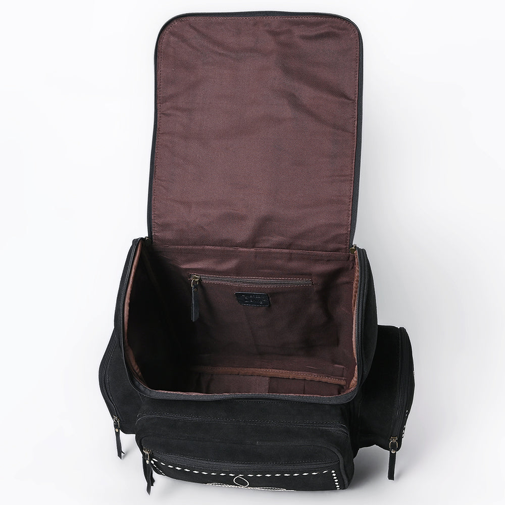 ADBGA795 Genuine suede Western Backpack - White Embroidered Stitch Design with Multi-Pockets