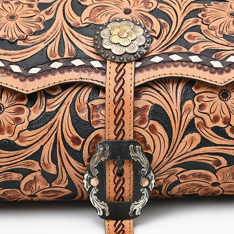 American Darling Hand Tooled Floral Leather Cross body Bag with Fringes