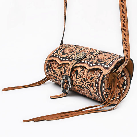 American Darling Hand Tooled Floral Leather Cross body Bag with Fringes