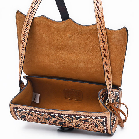 American Darling Hand Tooled Floral Leather Cross body Bag with Fringes