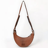 ADBGA797 Tooled Leather Crescent Crossbody Bag - Western Floral Hand-Carved Design