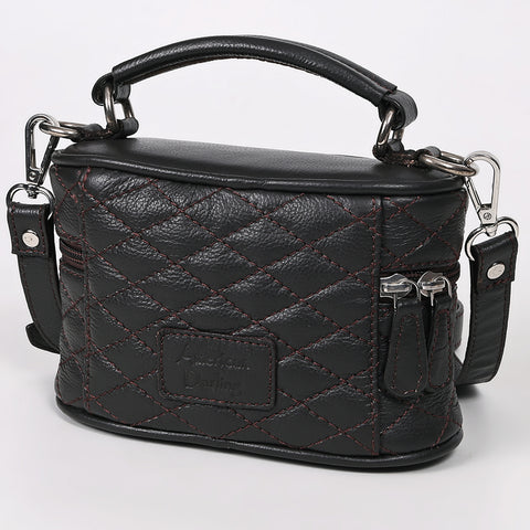 ADBGZ1032 Black Quilted Leather Mini Jewelry Case with Top Handle