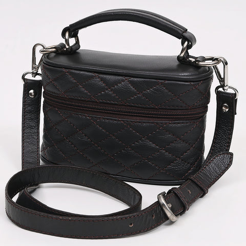 ADBGZ1032 Black Quilted Leather Mini Jewelry Case with Top Handle