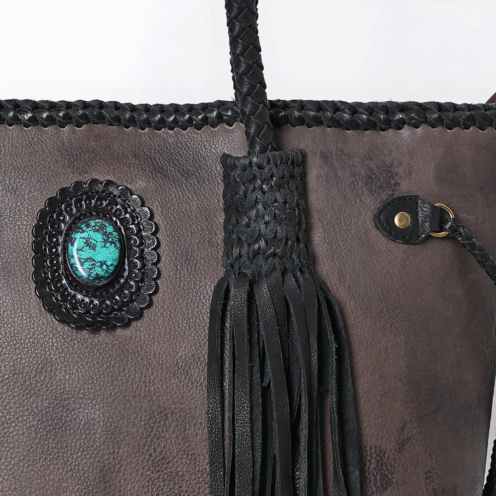 ADBGM328 Handmade Leather Crossbody Bag with Braided Edges - Western Compact Purse