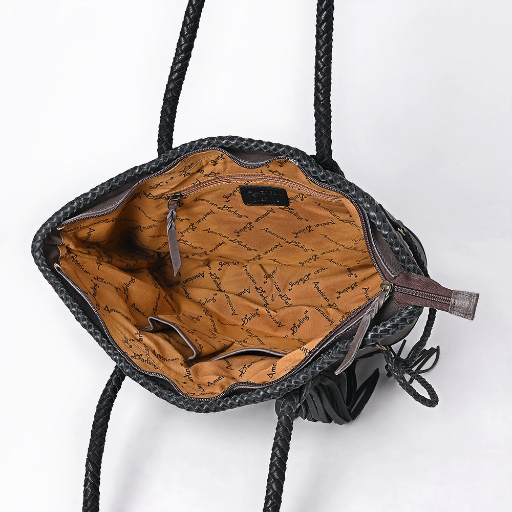 ADBGM328 Handmade Leather Crossbody Bag with Braided Edges - Western Compact Purse