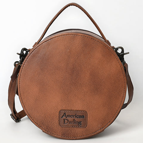 American Darling Western Leather Canteen Bag with Hand Tooled Headdress & Buck Stitched Detail