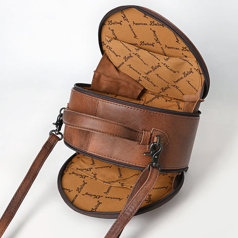 American Darling Western Leather Canteen Bag with Hand Tooled Headdress & Buck Stitched Detail