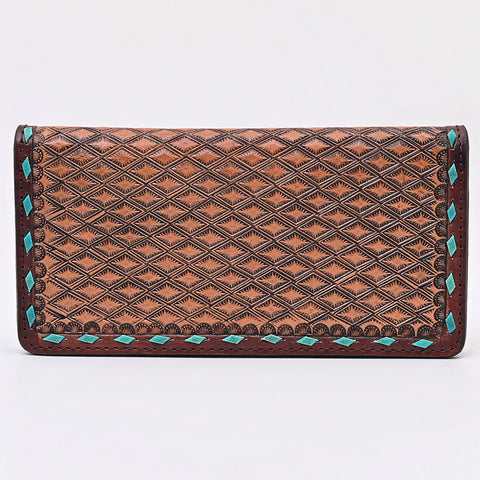 American Darling Western Wallet Bag - Hand Tooled Floral Carved Leather with Buck Stitching