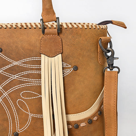 American Darling Western Leather Cross body Bag with Boot Stitching and Fringes