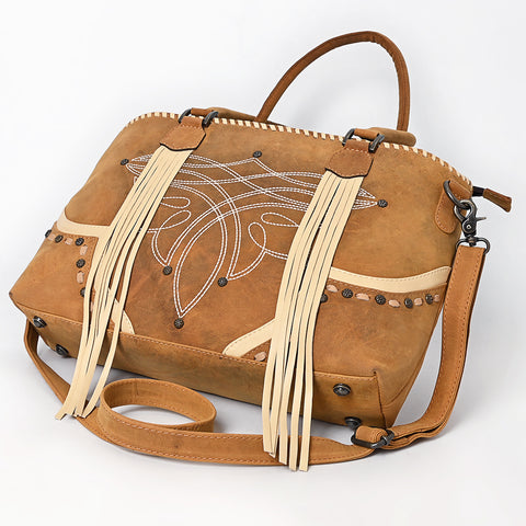 American Darling Western Leather Cross body Bag with Boot Stitching and Fringes