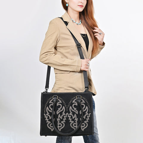 American Darling Western Tote Bag in Boot Stitched Genuine Suede and Full Grain Leather