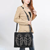 ADBG1744 Suede Western Tote with White Embroidered Stitching & Diamond Whipstitch Trim