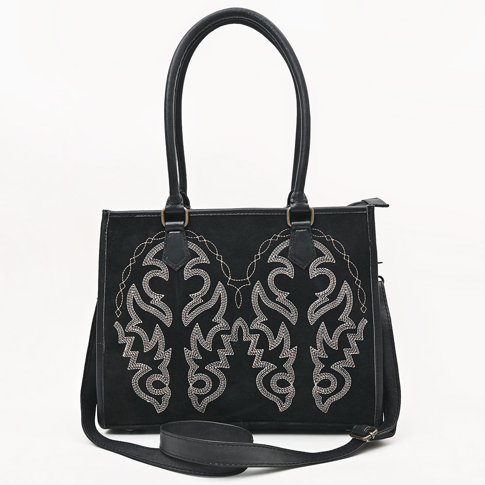 ADBG1744 Suede Western Tote with White Embroidered Stitching & Diamond Whipstitch Trim