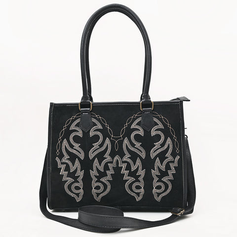 American Darling Western Tote Bag in Boot Stitched Genuine Suede and Full Grain Leather
