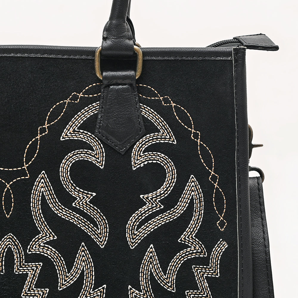 ADBG1744 Suede Western Tote with White Embroidered Stitching & Diamond Whipstitch Trim