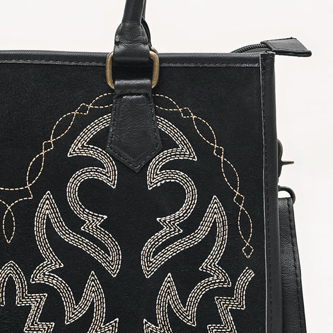 American Darling Western Tote Bag in Boot Stitched Genuine Suede and Full Grain Leather