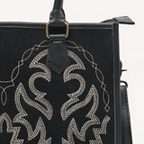 ADBG1744 Suede Western Tote with White Embroidered Stitching & Diamond Whipstitch Trim