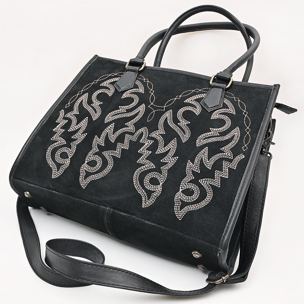 ADBG1744 Suede Western Tote with White Embroidered Stitching & Diamond Whipstitch Trim
