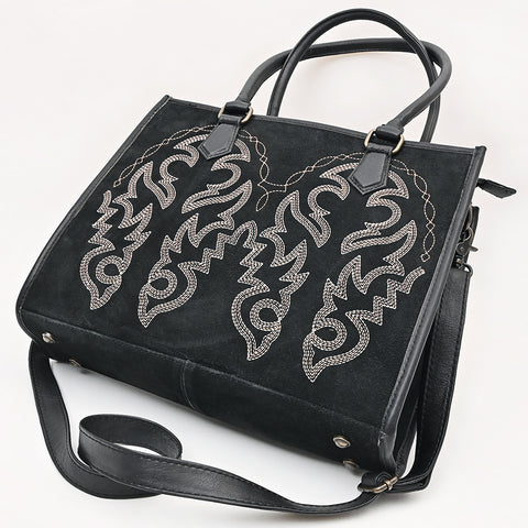 American Darling Western Tote Bag in Boot Stitched Genuine Suede and Full Grain Leather