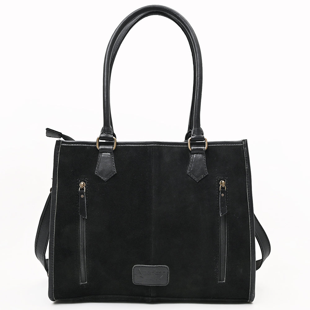ADBG1744 Suede Western Tote with White Embroidered Stitching & Diamond Whipstitch Trim