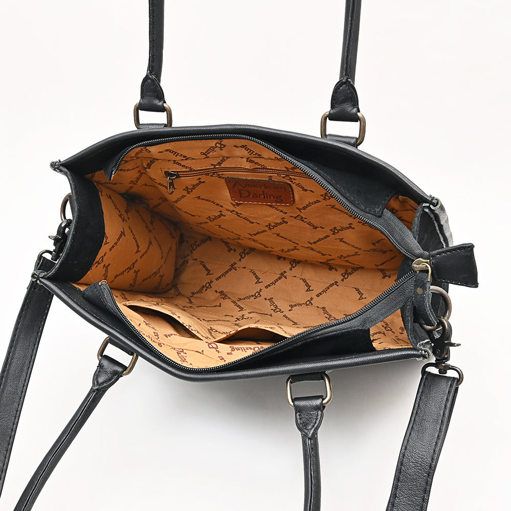 ADBG1744 Suede Western Tote with White Embroidered Stitching & Diamond Whipstitch Trim