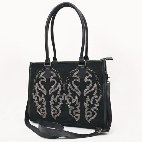 American Darling Western Tote Bag in Boot Stitched Genuine Suede and Full Grain Leather