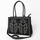 ADBG1744 Black Suede Western Tote with White Embroidered Stitching & Diamond Whipstitch Trim