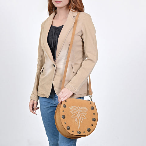 American Darling Boot Stitched Suede Leather Cross body Bag with Concho