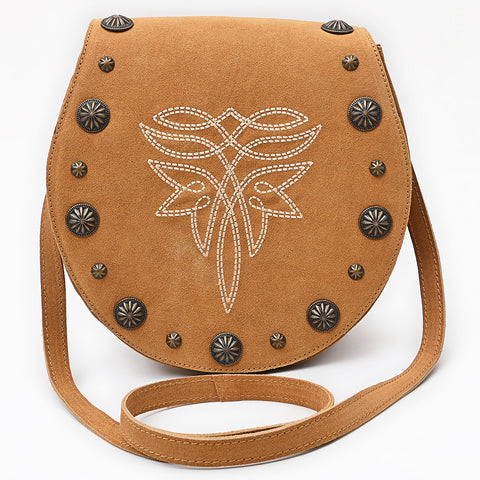 American Darling Boot Stitched Suede Leather Cross body Bag with Concho