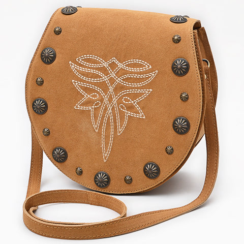 American Darling Boot Stitched Suede Leather Cross body Bag with Concho