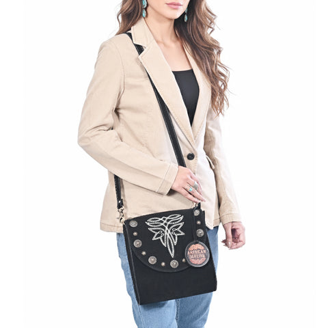 ADBGA803 American Darling Boot Stitched Suede Leather Cross body Bag with Concho