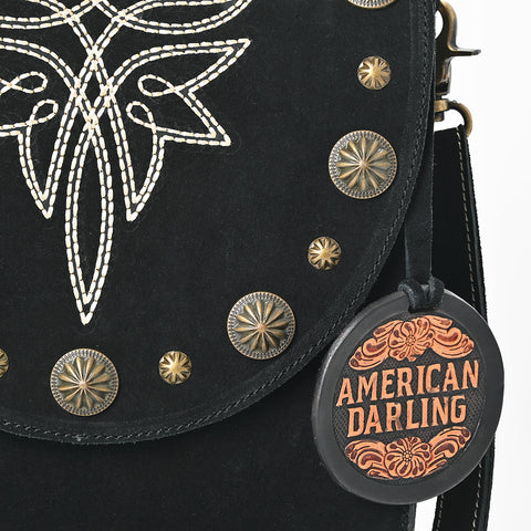 ADBGA803 American Darling Boot Stitched Suede Leather Cross body Bag with Concho
