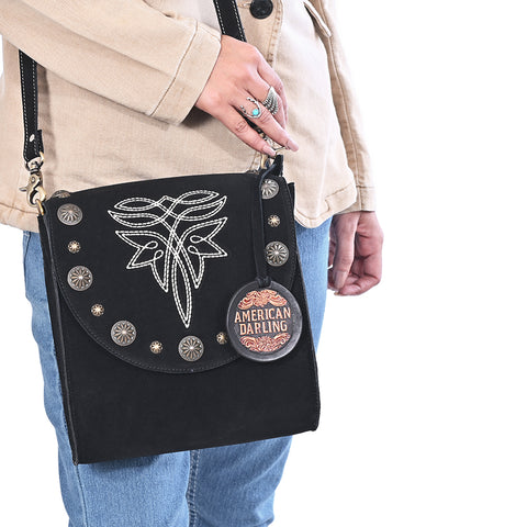 ADBGA803 American Darling Boot Stitched Suede Leather Cross body Bag with Concho