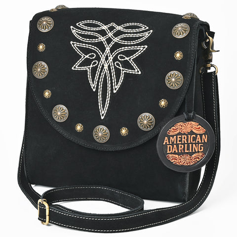 ADBGA803 American Darling Boot Stitched Suede Leather Cross body Bag with Concho