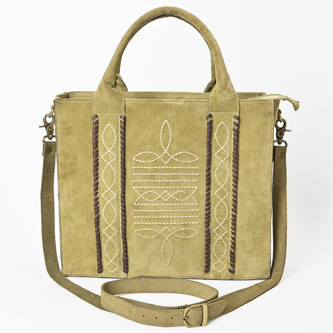 American Darling Boot Stitched Braided Genuine Suede Leather Tote Bag