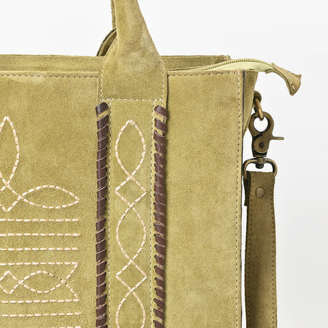 American Darling Boot Stitched Braided Genuine Suede Leather Tote Bag