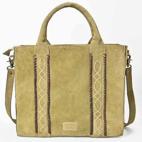 American Darling Boot Stitched Braided Genuine Suede Leather Tote Bag
