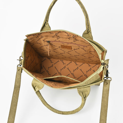 American Darling Boot Stitched Braided Genuine Suede Leather Tote Bag
