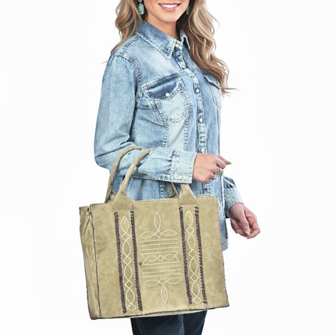 American Darling Boot Stitched Braided Genuine Suede Leather Tote Bag