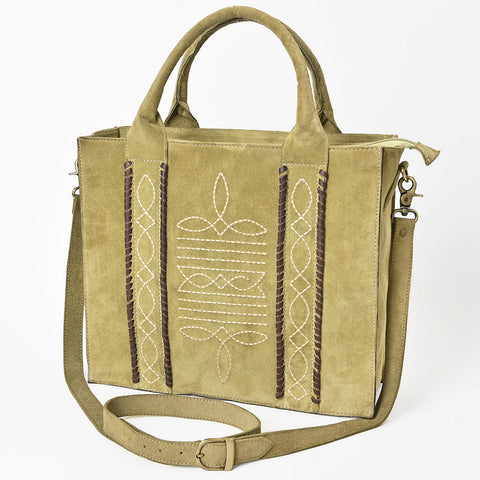 American Darling Boot Stitched Braided Genuine Suede Leather Tote Bag