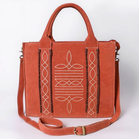 American Darling Boot Stitched Braided Genuine Suede Leather Tote Bag