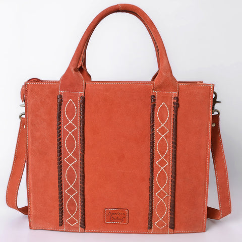 American Darling Boot Stitched Braided Genuine Suede Leather Tote Bag