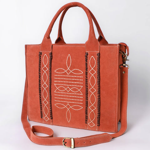 American Darling Boot Stitched Braided Genuine Suede Leather Tote Bag